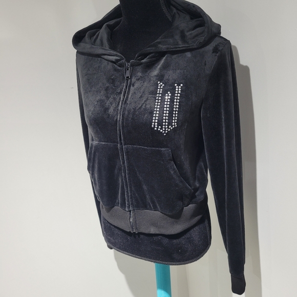Wicked Kids Velour Rhinestone Embellished Zipper Hoodie Small Black Whimsy Y2K - Picture 3 of 10